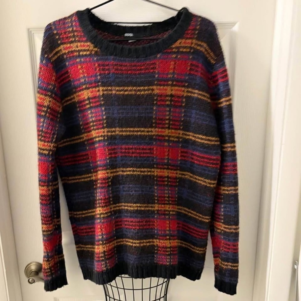 BDG Urban Outfitters Men's Mohair Blend Plaid Sweater Size S Crewneck Grunge